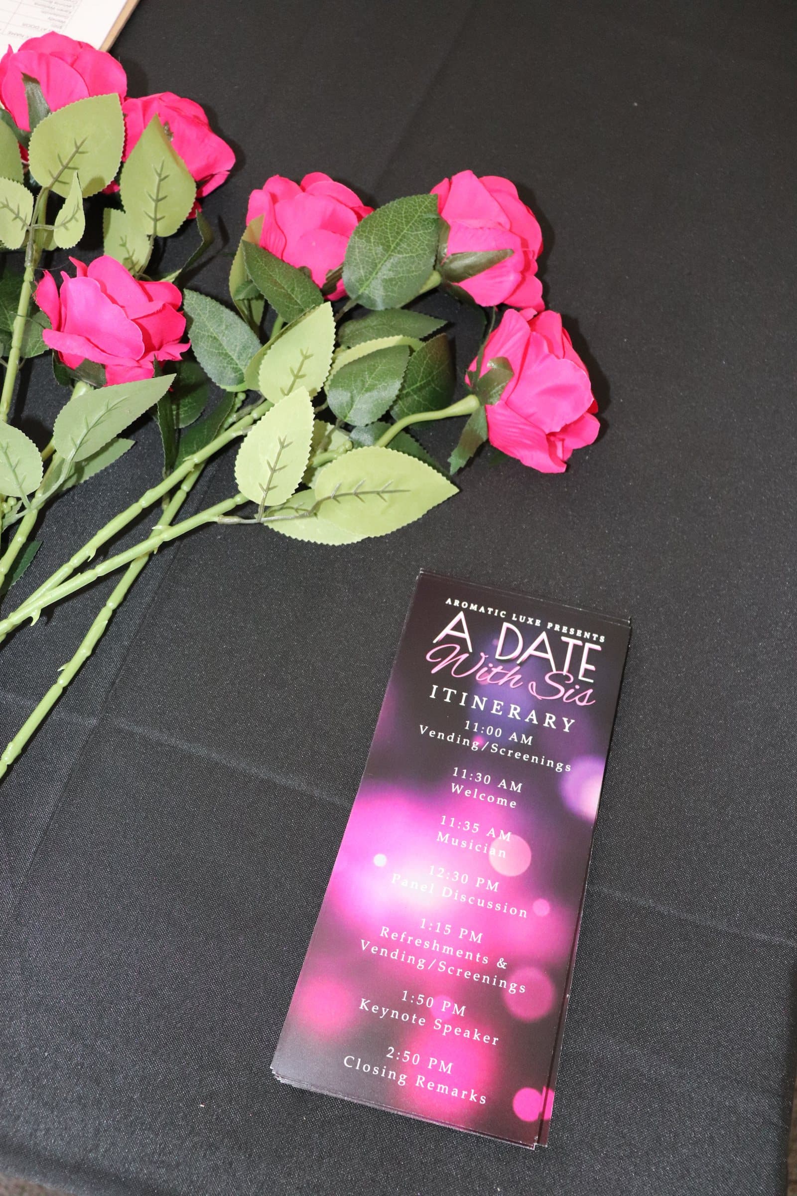 A Date With Sis card and pink roses